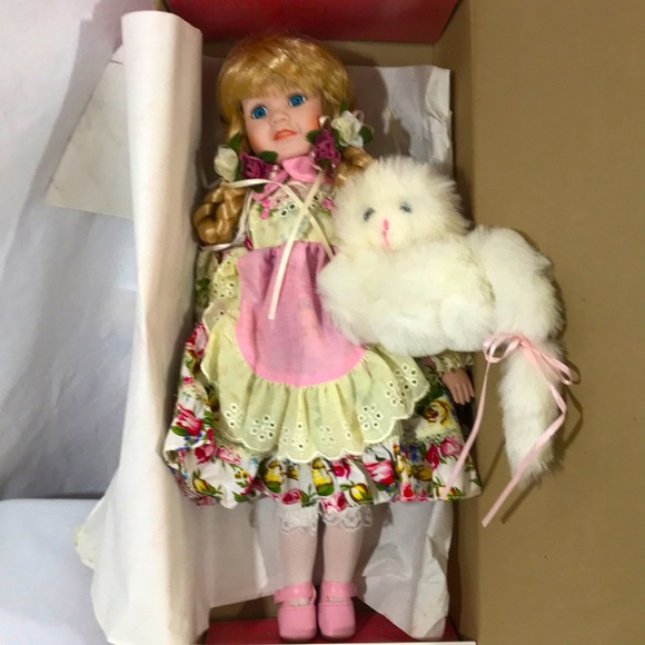 Brinn’s Other - Vintage Brinn’s  Porcelain 16” Christmas Doll w/cat